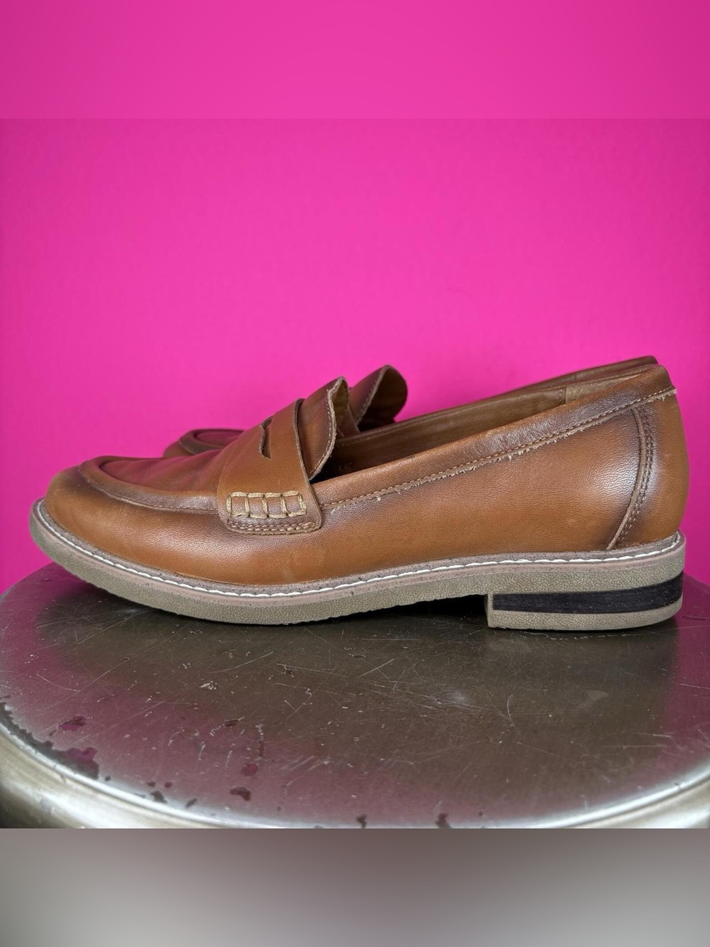 Earth Javas Brown Leather Penny Loafer US 8 Wide - Picture 4 of 8